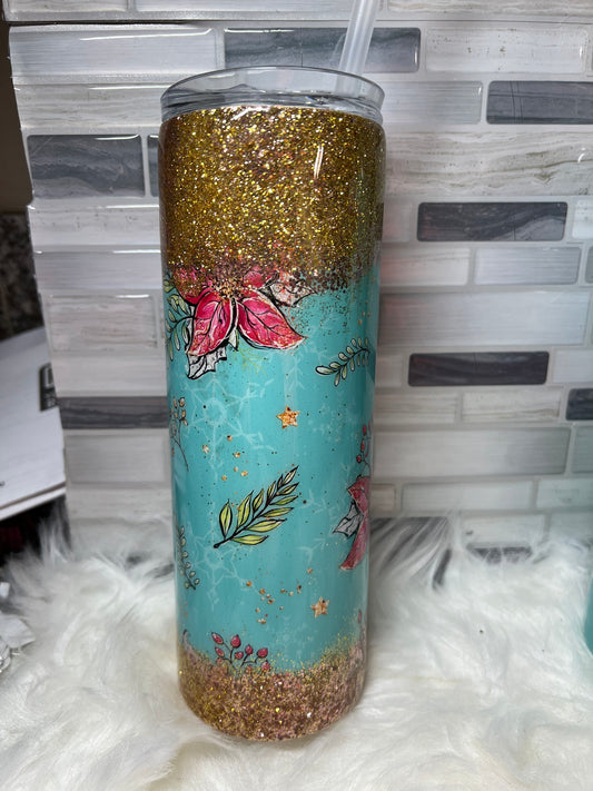 213. Christmas Flower 20 ounce tumbler